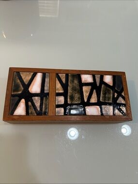 Gorgeous artisan vintage MCM enamel on copper catch all hinged box